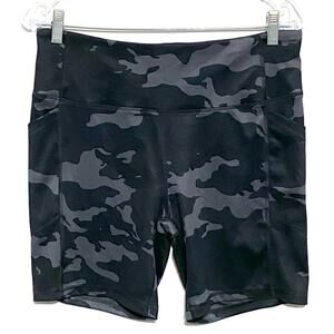 Avia Black Camouflage Bike Shorts Women L Summer Athleisure Activewear Gym Yoga